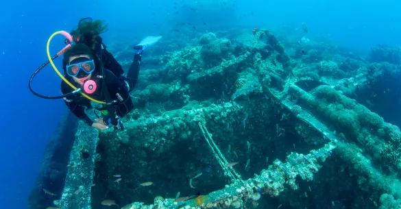 Diver explores compartments and cargo holds of the SS Turkia. Photo by Rudolf Gonda.